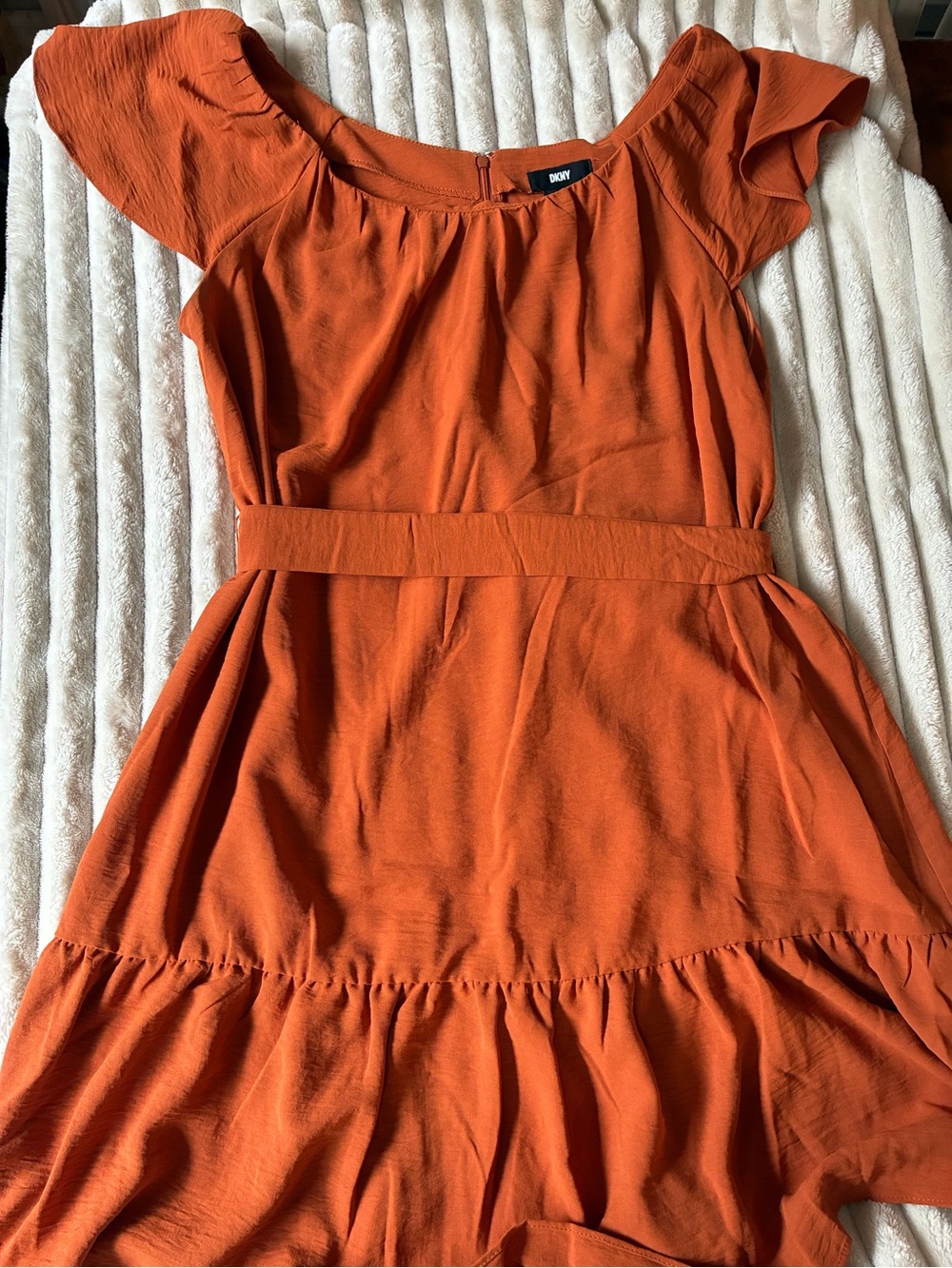 DKNY Ruffle Dress | Size 16P | Burnt Orange